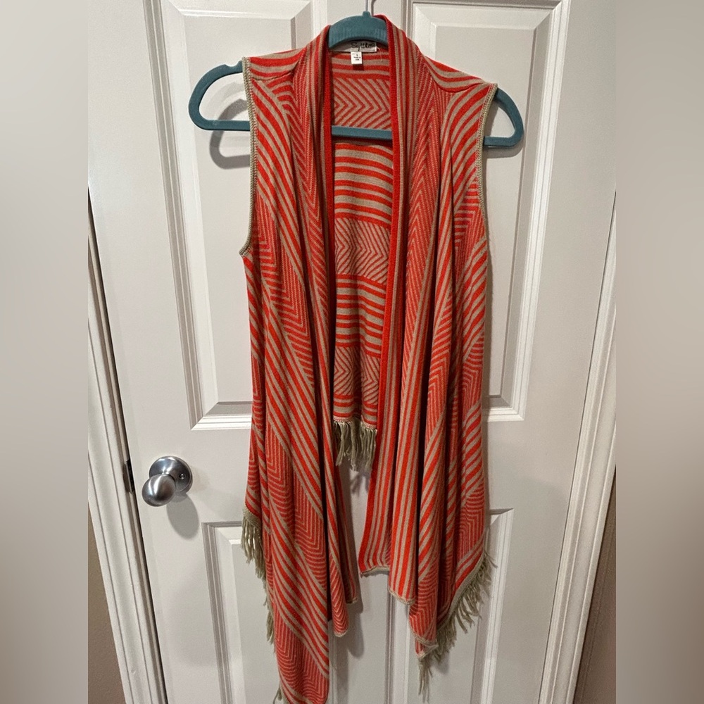 Y2k Striped Orange and Green Fringe Vest